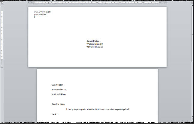 Negen monteren Matig gratis cursus Word 2010 - Enveloppen