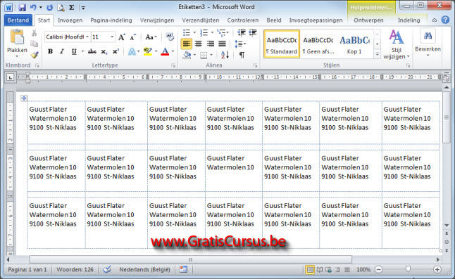 diepvries huiswerk sigaar gratis cursus Word 2010 - Etiketten