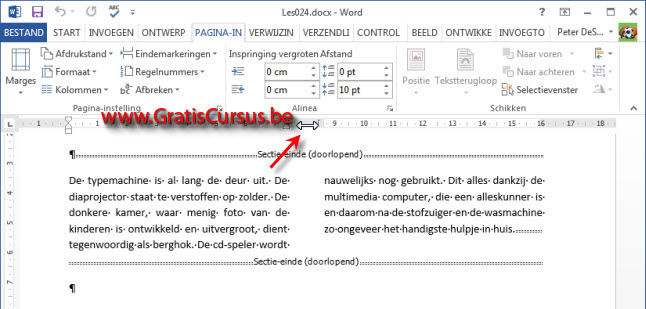 gratis cursus Word 2013 - Pagina-instelling