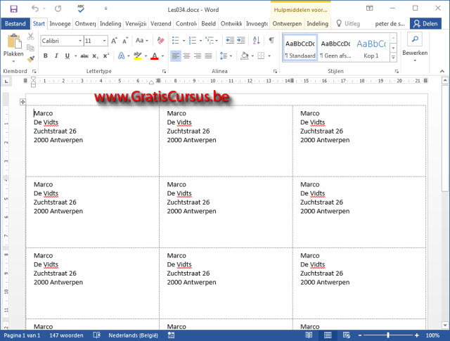Uitgelezene gratis cursus Word 2016 - Etiketten LF-19